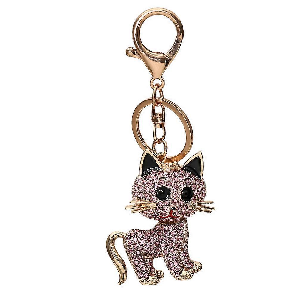 Creative diamond key ring cat-shaped charm keychain bag pendant accessories car decoration (pink)