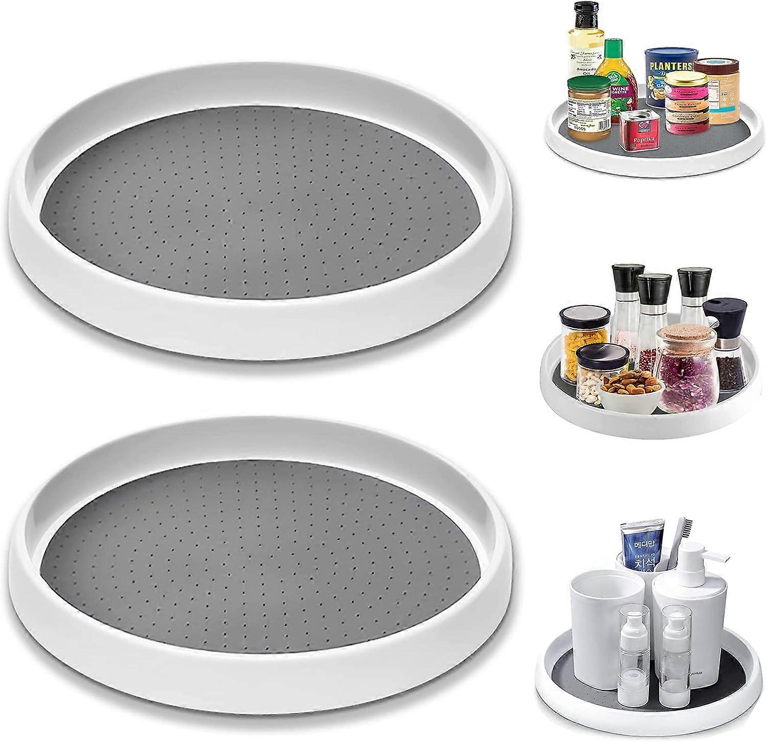 2Pcs Revolving Tray 25cm, 360 Rotating Storage Tray, Kitchen Spice Display Revolving Spice Rack for Condiments Bottles Refrigerator Cabinet