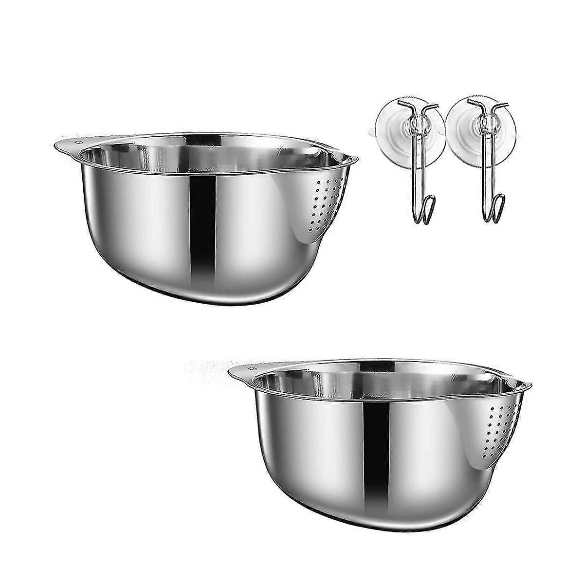 2er-Pack Edelstahl-Reiswaschschüsseln, Sieb zum Waschen von Reis und Gemüse, Gemüse, mit Sta