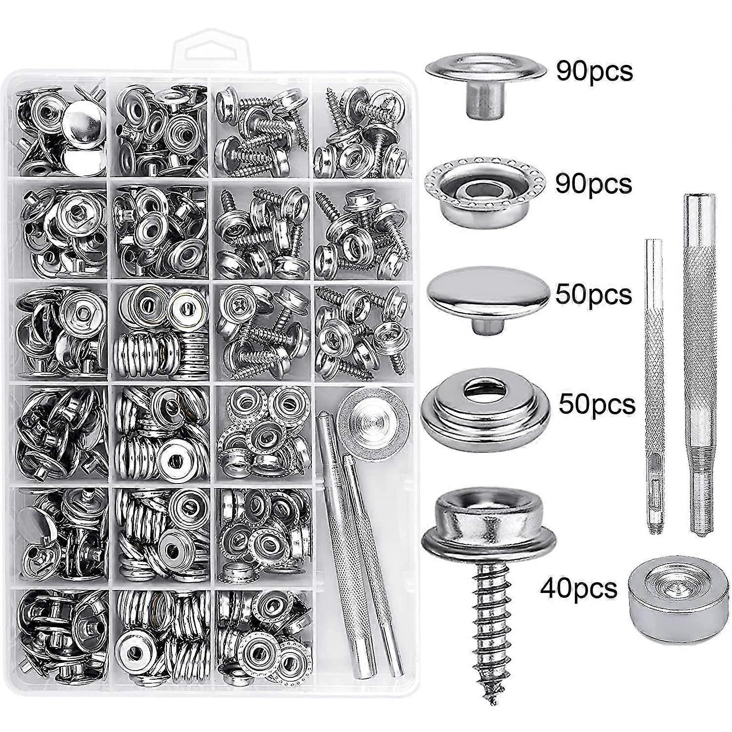 323 Piece Marine Canvas Snap Button Kit Stainless Steel Snaps Fasteners (caps, Sockets, Screws, Fabric Base Components) For Diy