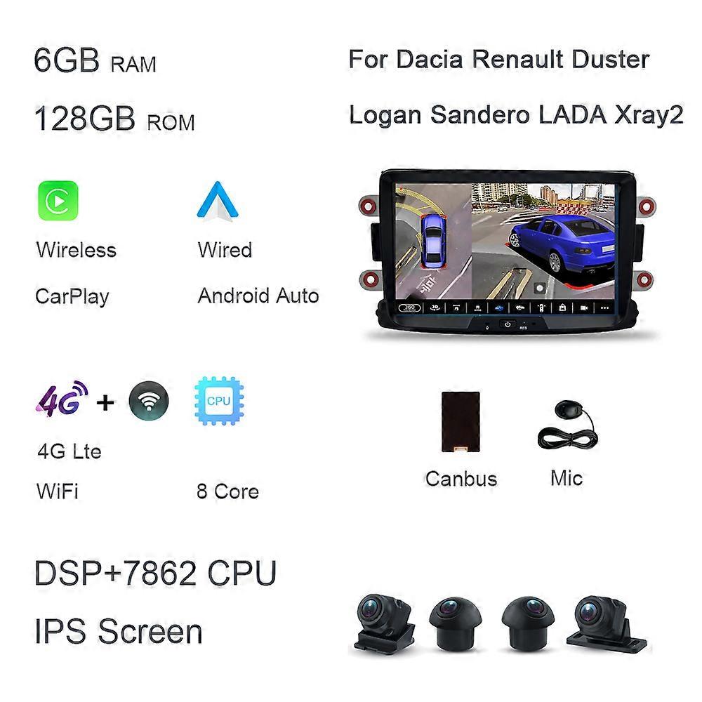 كاربلاي 8 "DSP Android 11.0 8GB RAM + 128GB سيارة دي في دي لاعب الوسائط المتعددة autoradio لداسيا رينو داستر لوجان سانديرو LADA Xray2
