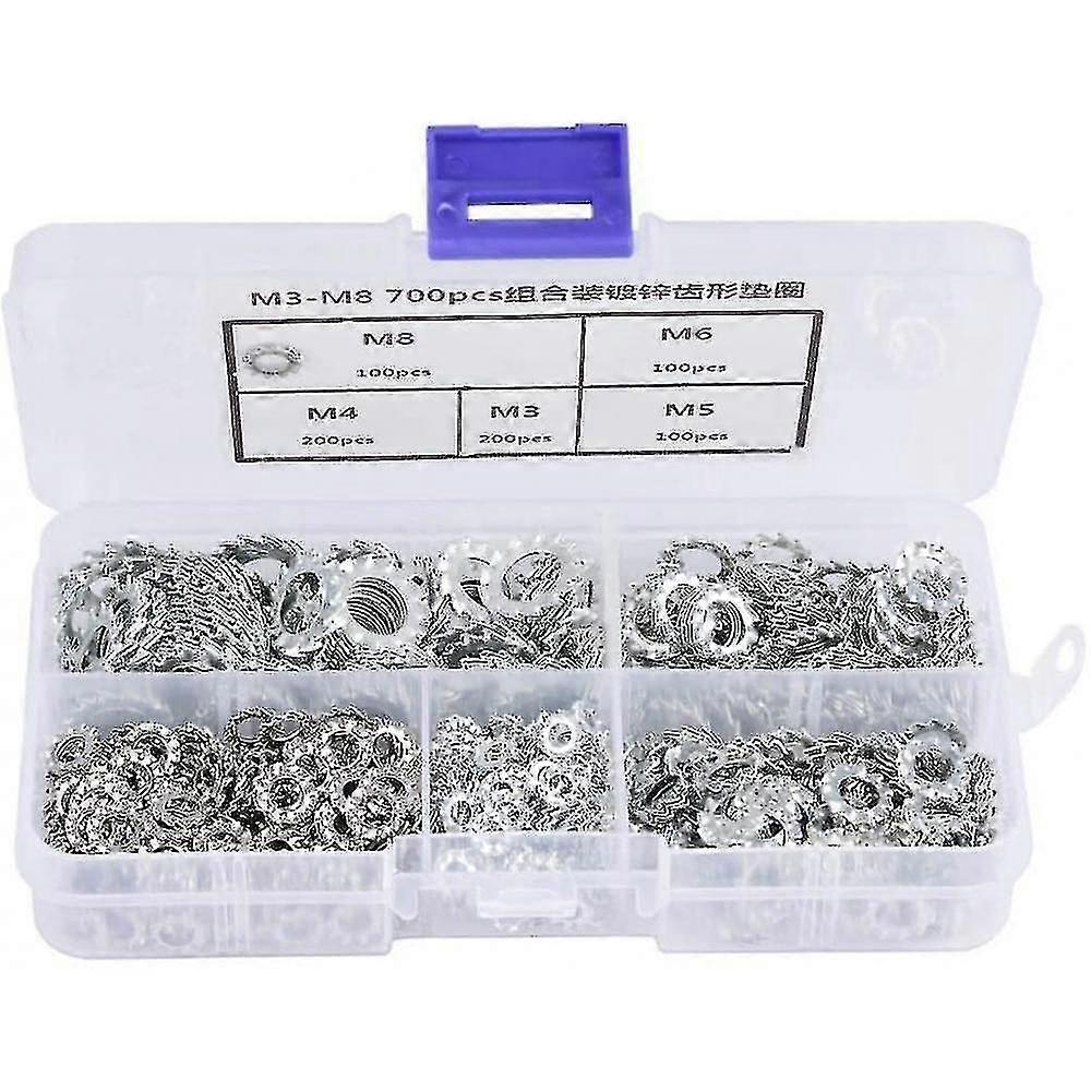 700pcs M3 / M4 / M5 / M6 / M8 Serrated Tooth Galvanized Locking Washer Fastening Tool