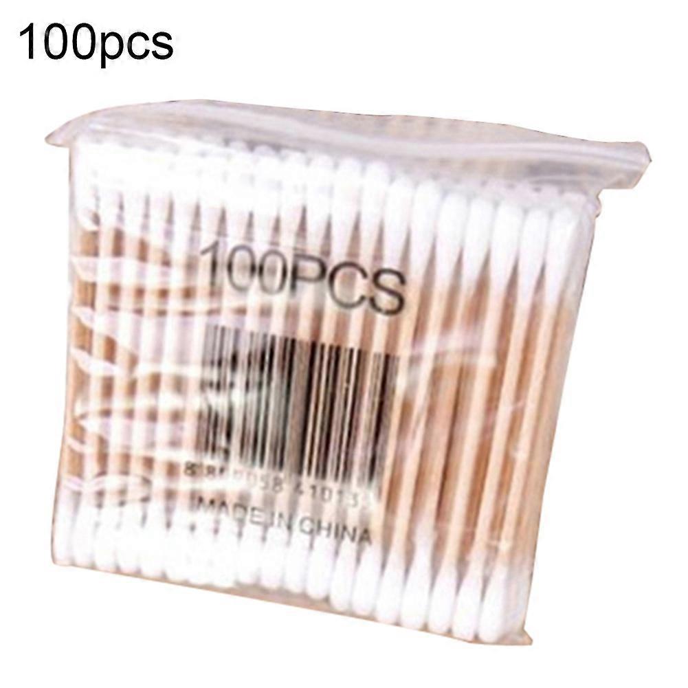 100Pcs Disposable Double Head Wood Stick Cotton Swab Buds Beauty Makeup Tool