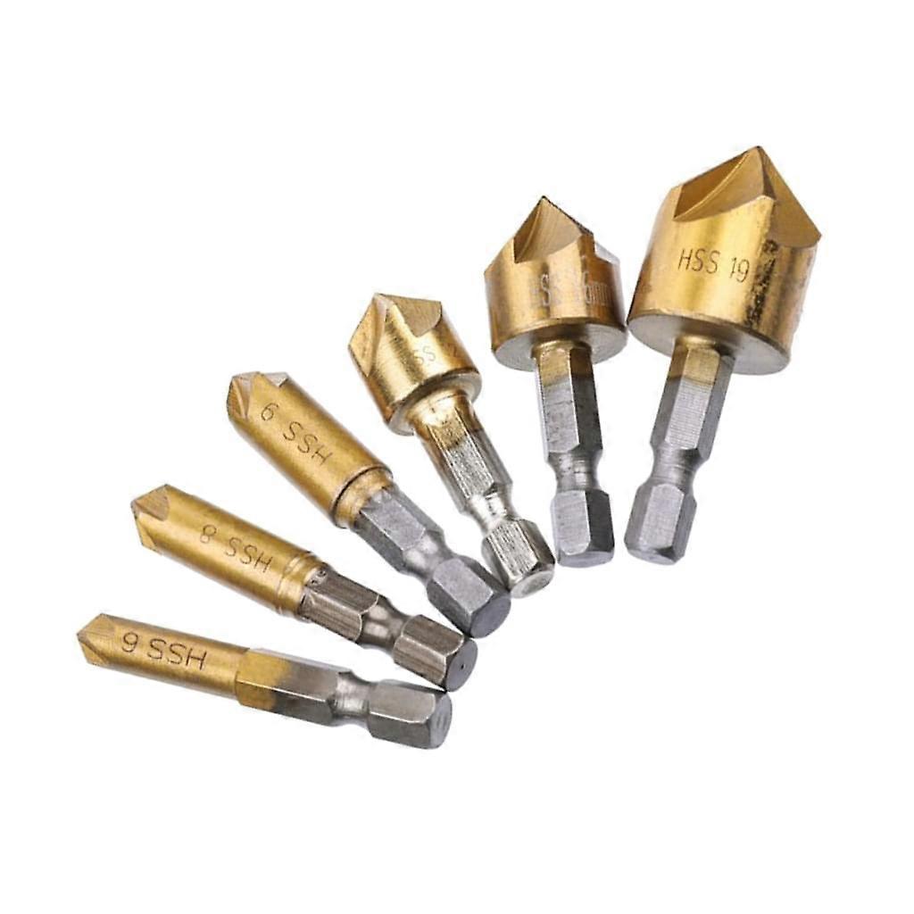6 Pieces 90  Countersink Set, Hexagon Countersink Kit, Chamfer Cutter Contain Hole Reamer, Counter