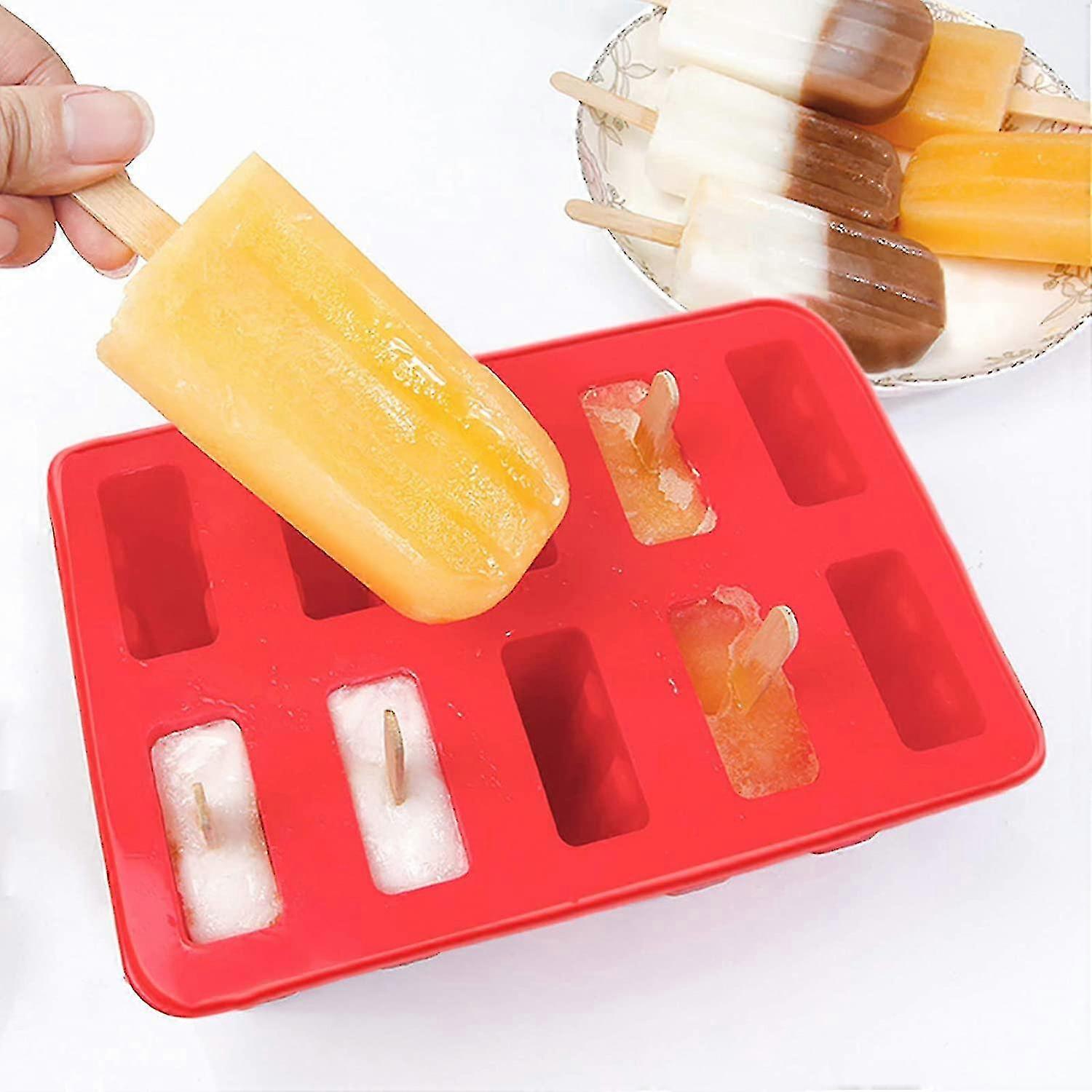 10 قابلة لإعادة الاستخدام سيليكون Popsicle قوالب Diy الآيس كريم العفن Bpa خالية من المجمدة Popsicle الآيس كريم قوالب، 50 العصي الخشبية