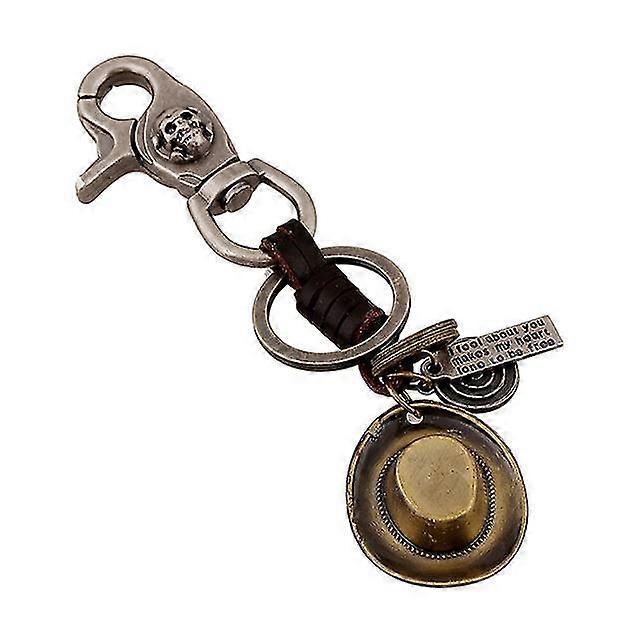 Vintage Hat Pattern Leather Keychain For Kids