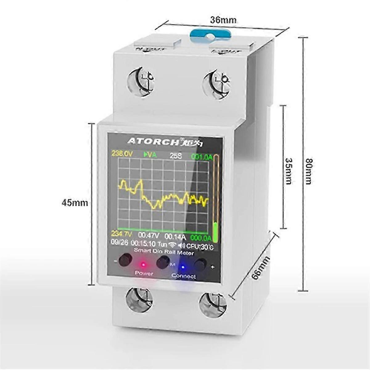 Atorch Gr2pws Electricity Meter Tuya Wifi Rail Power Energy Meter Ac50-320v Digital Display Monitor Voltage Curve Ammeter