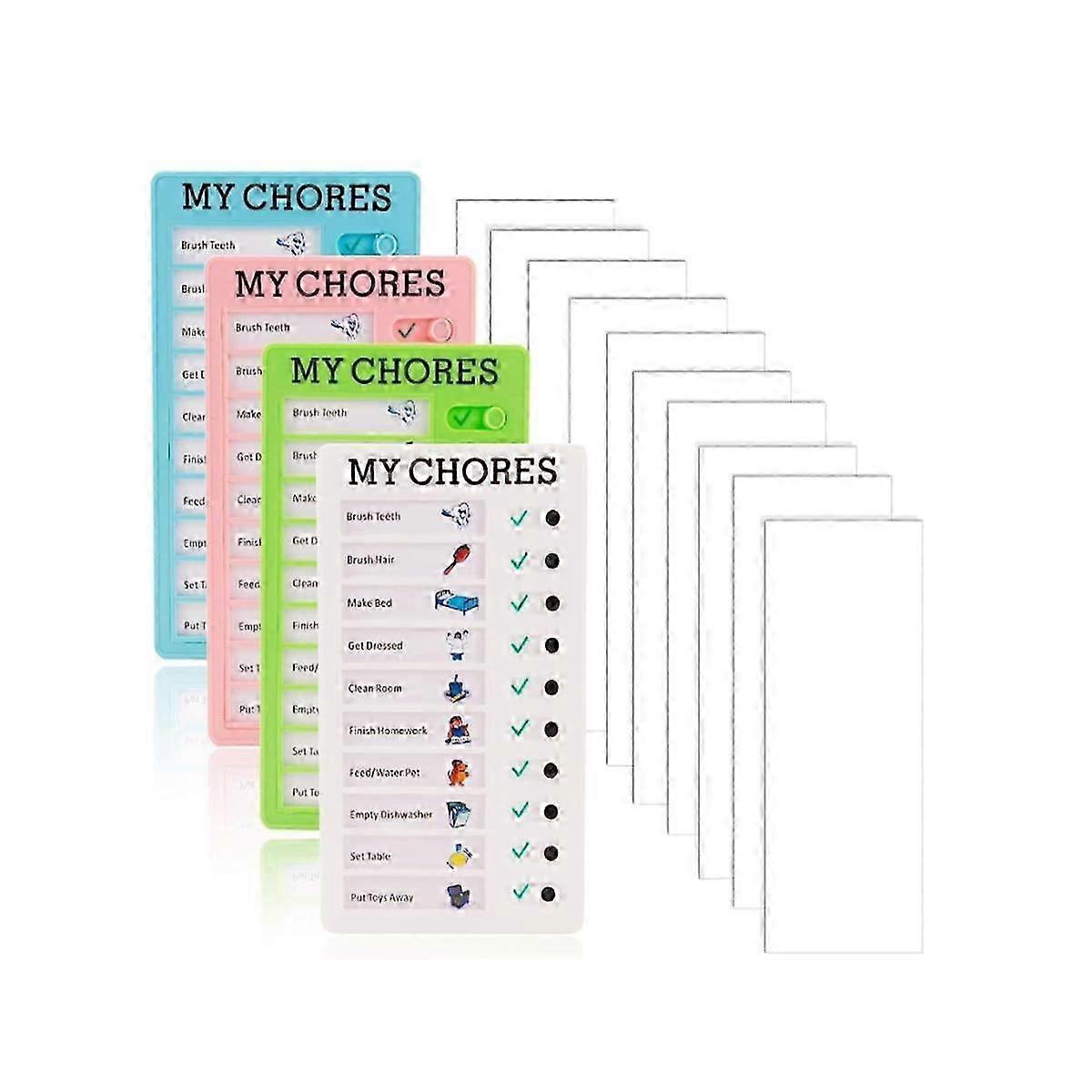 4 Pieces My Chores Check List Board Portable Chore Chart Memo Plastic Board with 10 Detachable Card