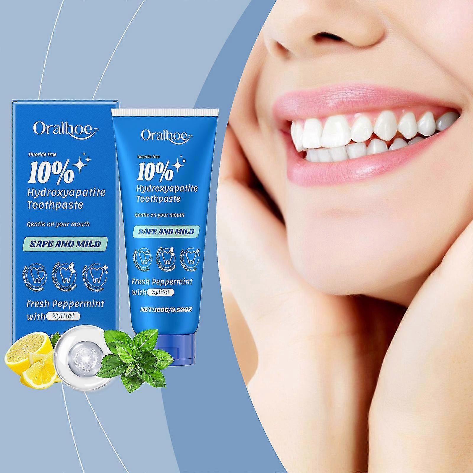 10% Hydroxyapatite Toothpaste, Whitening Toothpaste, Natural Mint Toothpaste, Fresh Breath Oral Care Remove Teeth Stain Toothpaste for Sensitive Teeth