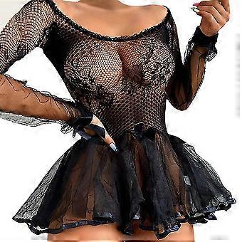 Frauen Sexy Dessous Sehen Sie durch Spitze Kleid Rundhalsausschnitt Nachtwäsche Nachtwäsche Nachtkleid