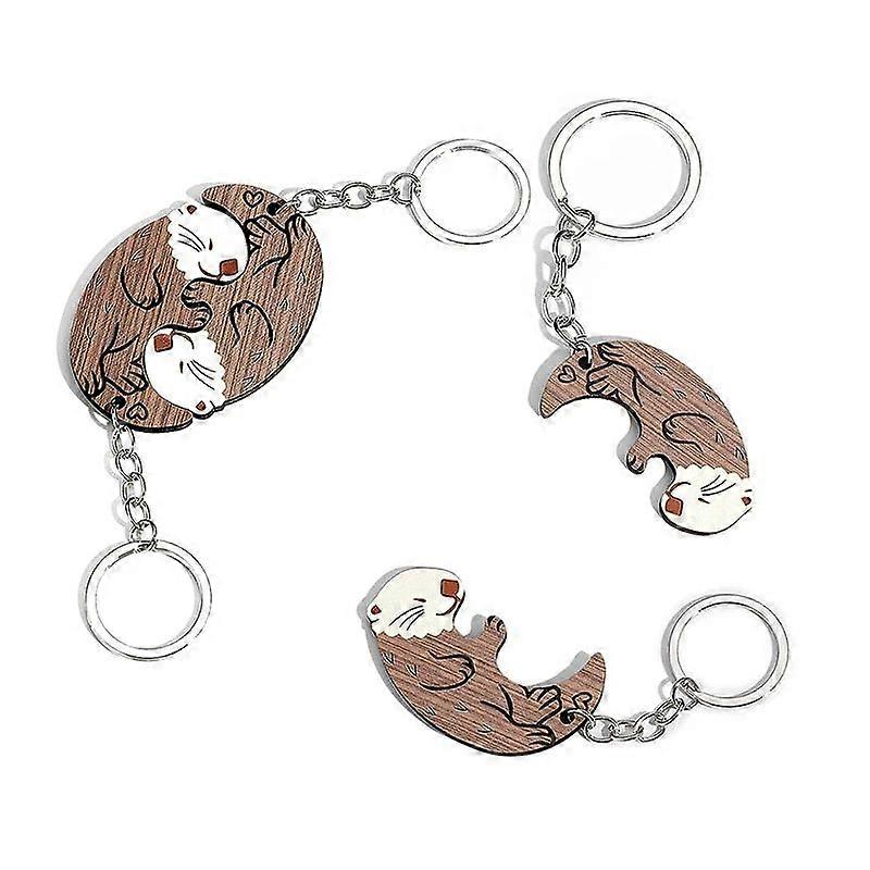 1Pair Wooden-Keychain Otters Shape Pendant Keyring Personalized Matching Puzzles Animal Keychain For Backpack Hanging Decoration