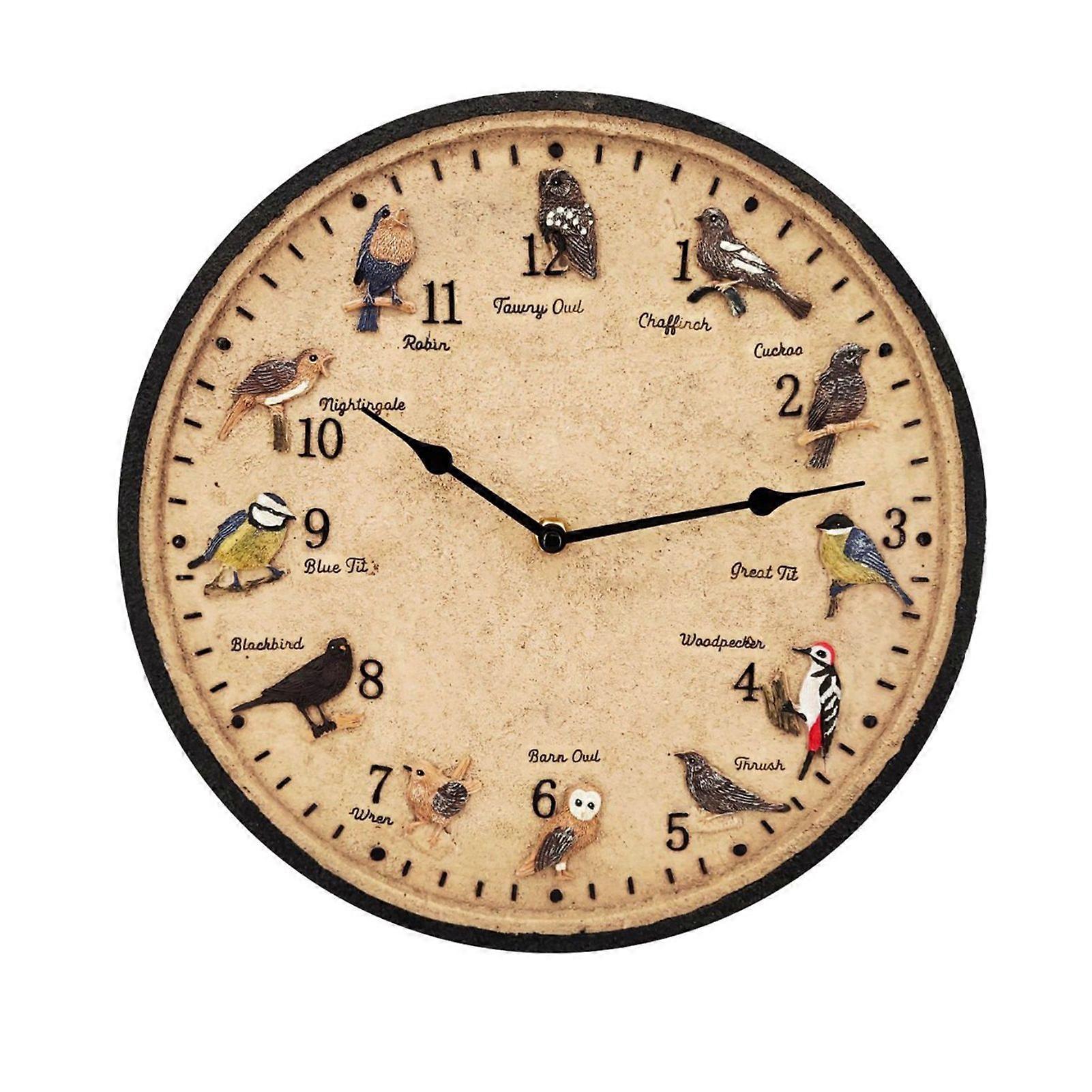 Outdoor Wall Clock Waterproof Unique Birds Patterns Retro Design Easy to Install Non-ticking Silent Decorative Clock