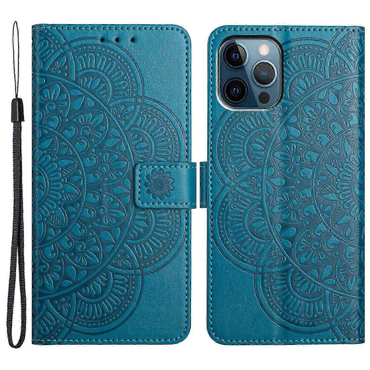 For Iphone 16 Pro Max Case Wallet Pu Leather Mandala Pattern Phone Cover With Strap