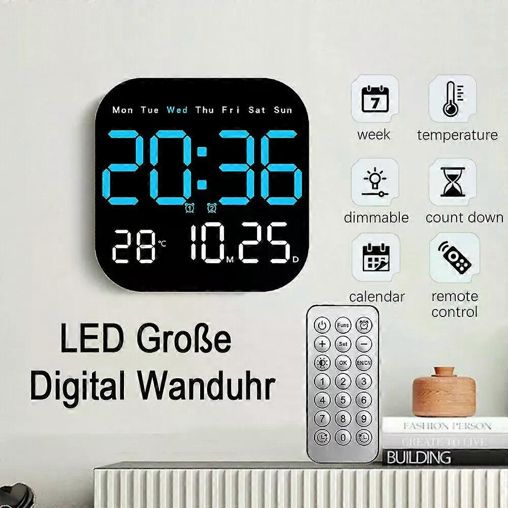 Gro?e LED Digital Wanduhr Wecker mit Fernbedienung Datum Temperatur Kalender DHL
