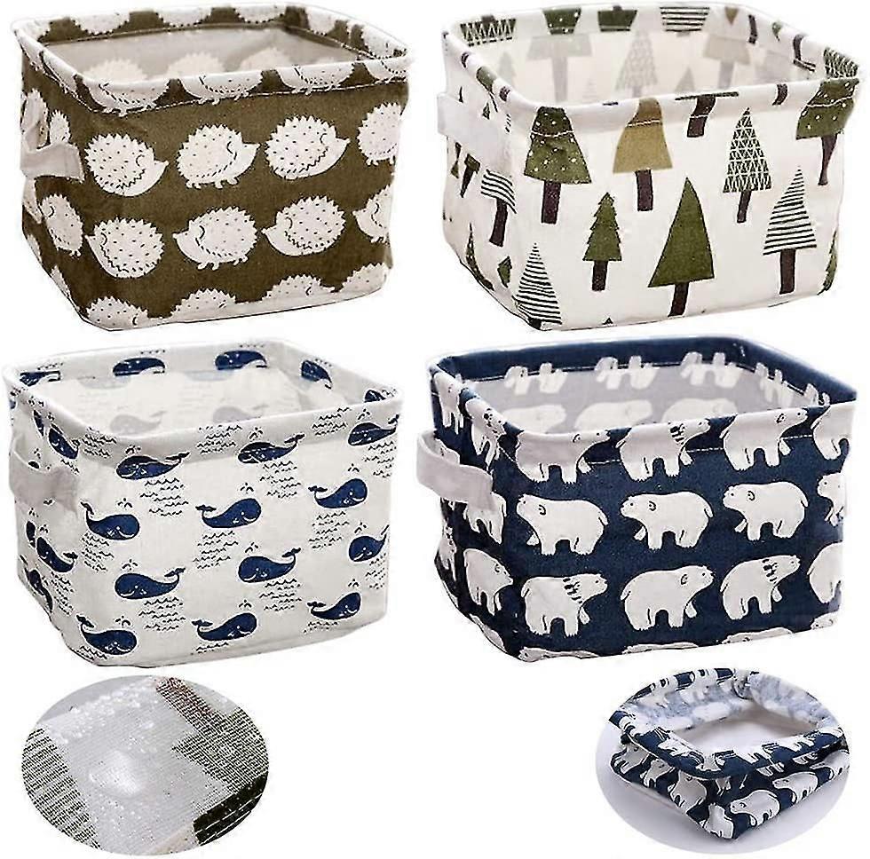 4 Piece Storage Basket, Fabric Storage Box Organiser With 2 Handles On Both Sides, Foldable Waterproof Storage Box Kids Small Linen Storage Organiser