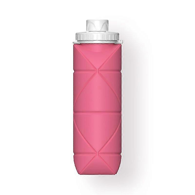 Cycling Travel Portable Silicone Folding Water Bottle Pink 600Ml