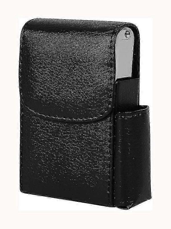 Cigarette case leather with lighter holder, cigarettes box cigarette box (black)