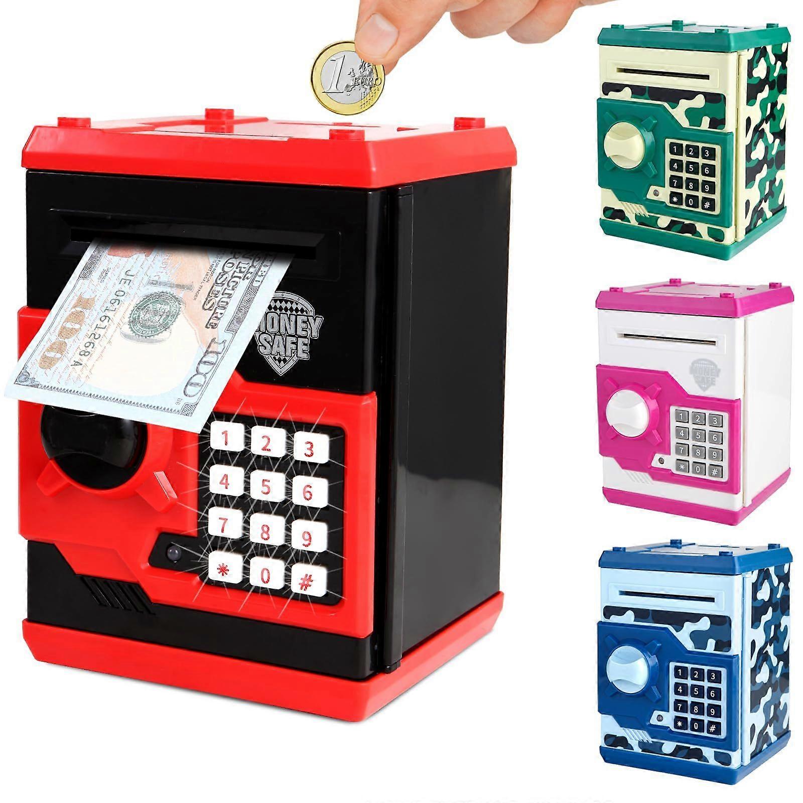ATM Piggy Bank for Kids Ages 3-12, Large Capacity, Automatic Scroll Paper, Password Lock, Electronic Money Box for ATM Machine(Red)