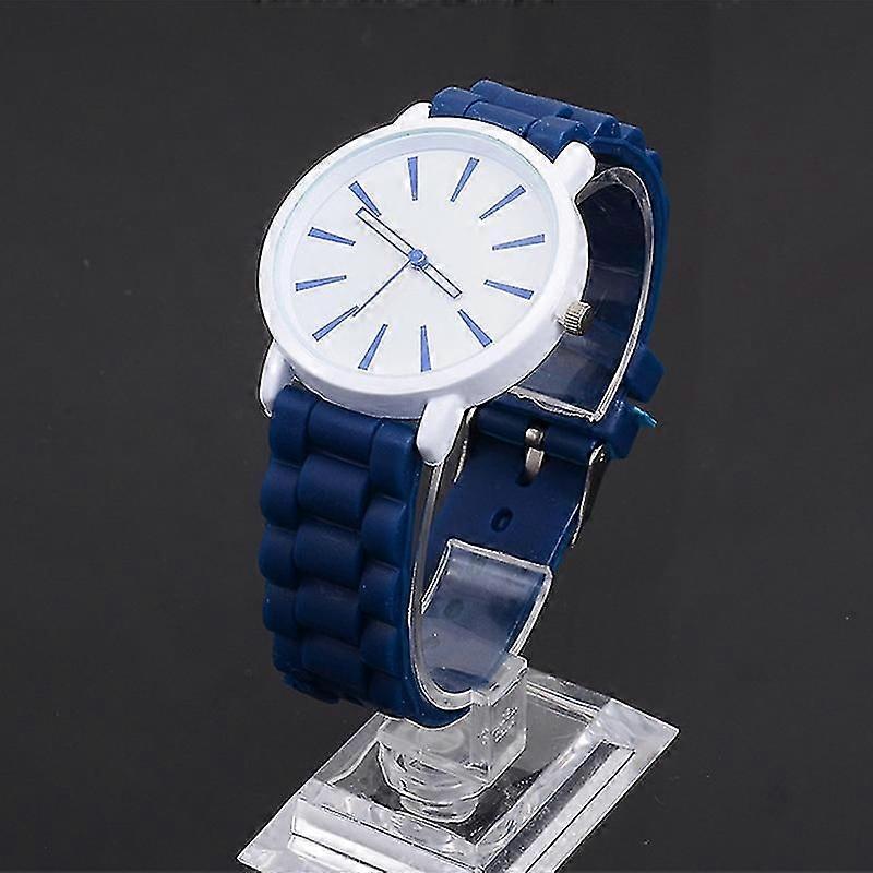 Simple Style Round Dial Jelly Silicone Strap Quartz Watch Dark Blue