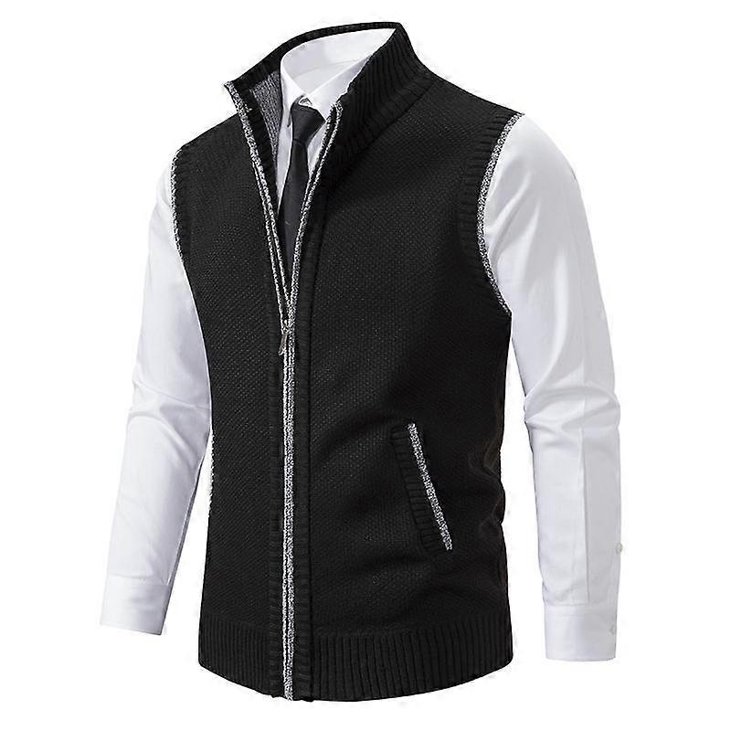 FiveFive Vest Men's Knitted Sleeveless Sweater Wool Velvet Zipper Cardigan Turn-down Pullovers Turtleneck Sweatercoat Knit Waistcoat