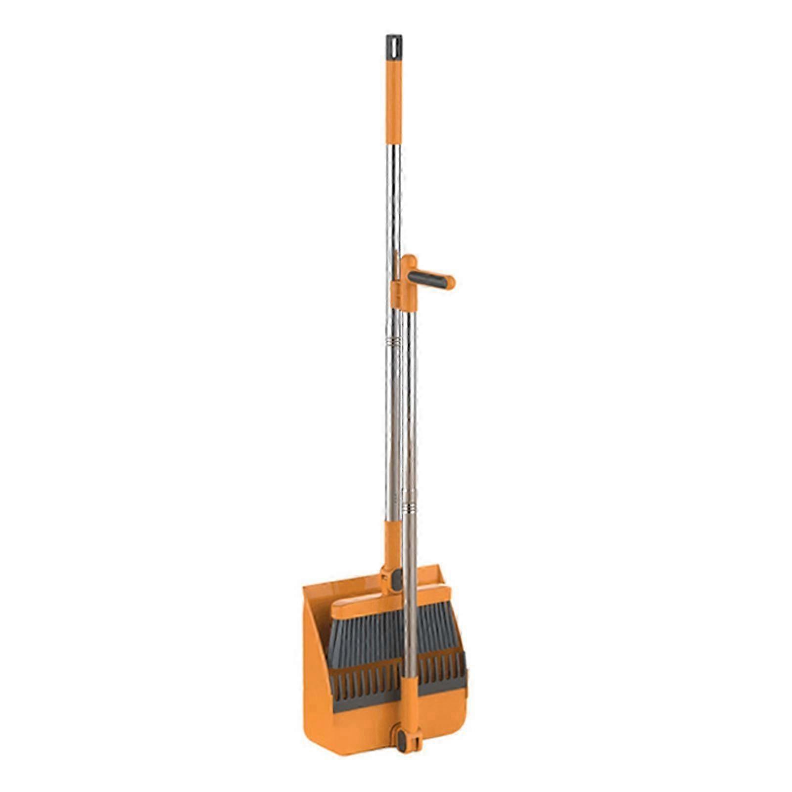 Long Handle Broom With Dustpan Set 180-degree Angle Adjustment Stiff Bristles Buckle Type Broom Dustpan Set With Scraping Teeth Jikaix