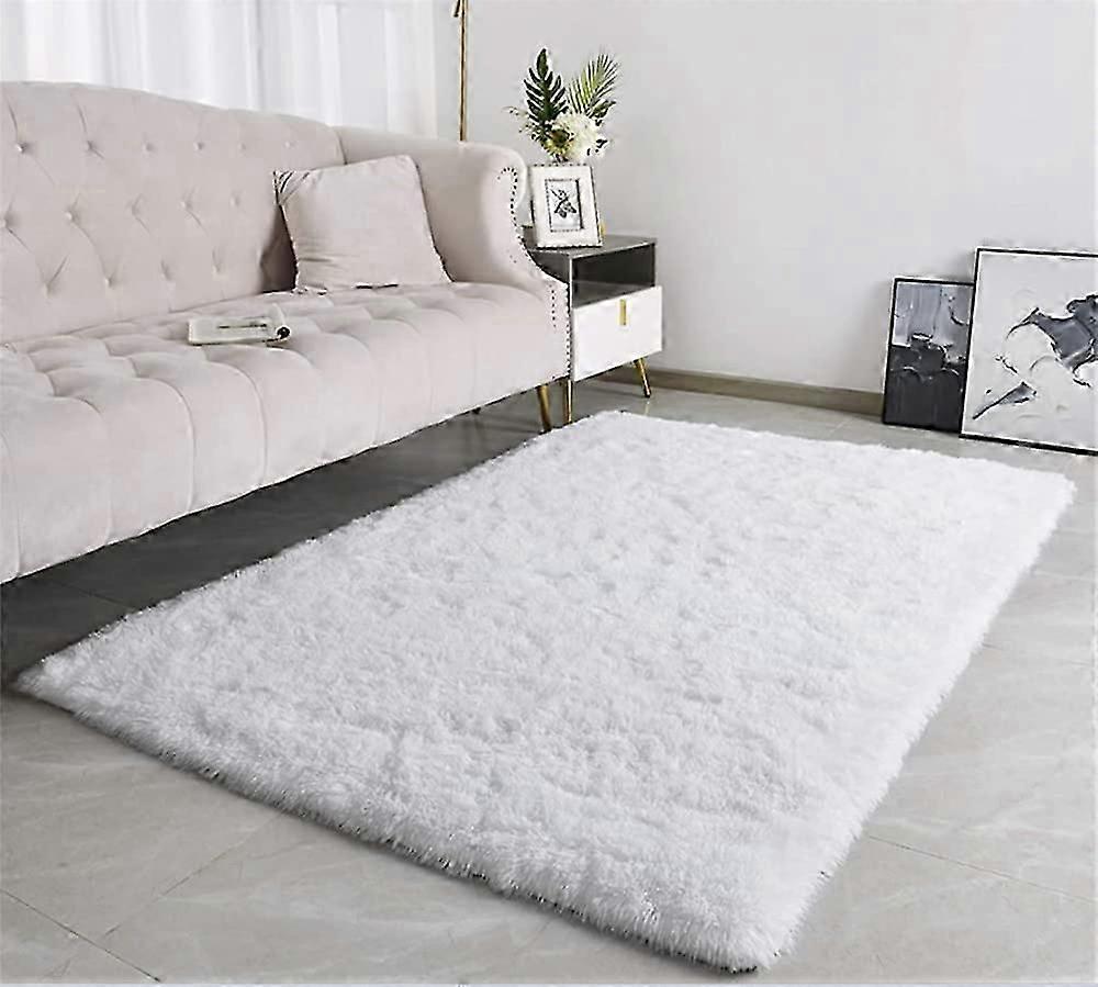 Modern Soft Fluffy Living Room Rugs Suitable for Kids Bedroom Home Decor Bedroom Interior Decoration Ultra Soft Rugs (White, 80x120cm)