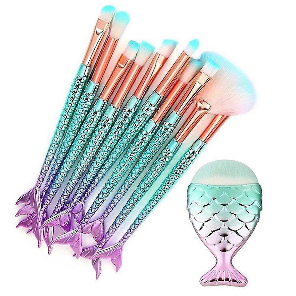 Glow With Grace: 11Pcs Mermaid Makeup Brushes, 3D Fish Scale Handles For A Stylish Visual Feel, Soft Nylon Bristles That Ensure A Flawless Finish,