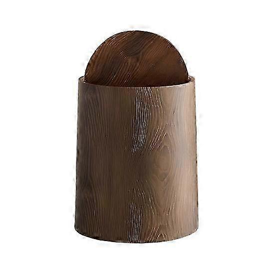 Wood Grain Bathroom Garbage Can with Swing Top Lid Large Capacity Rotating