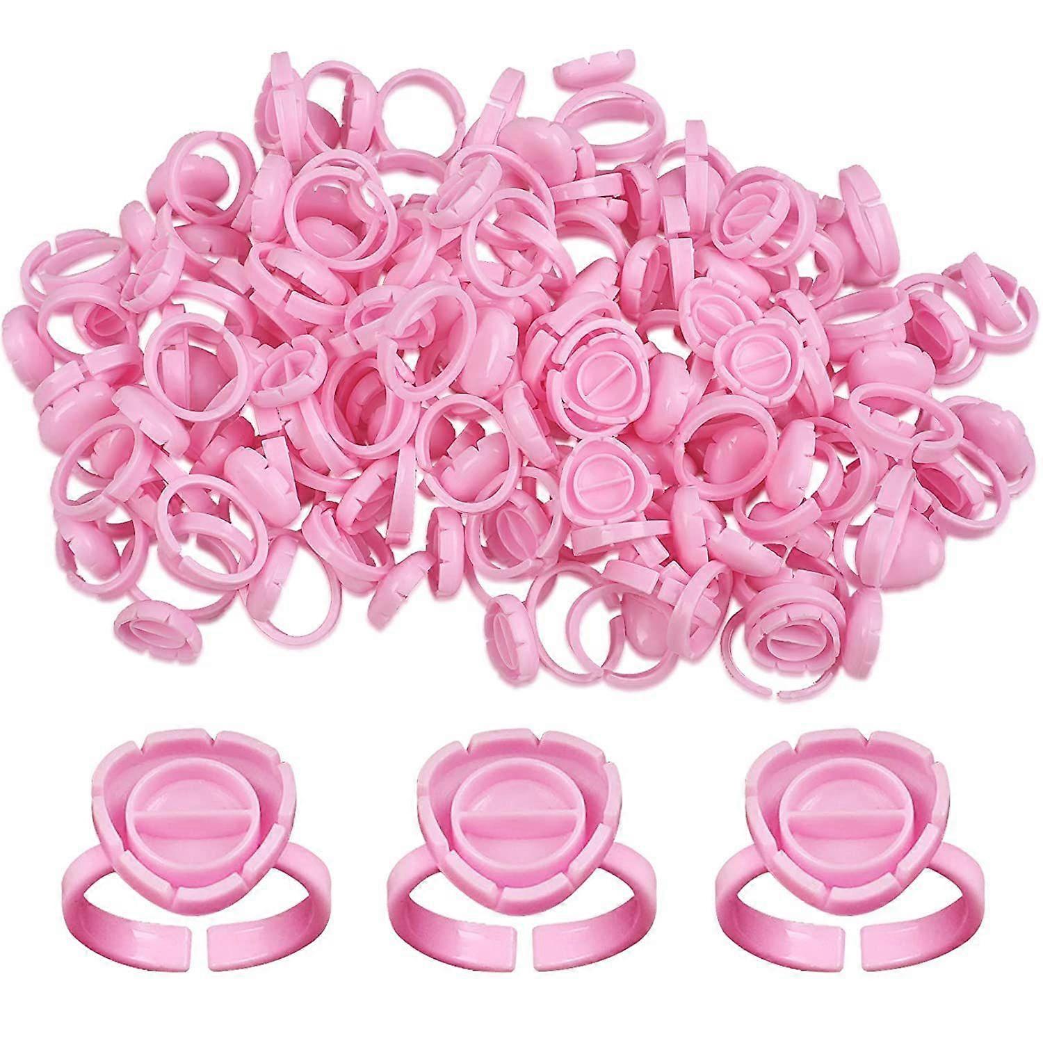 100 PCS Lash Glue Holder Glue Ring Cups Lash Extension Volume Lashes Quick Blossom Cups for Eyelash Extension Supply, 2 Methods of Use (Pink)
