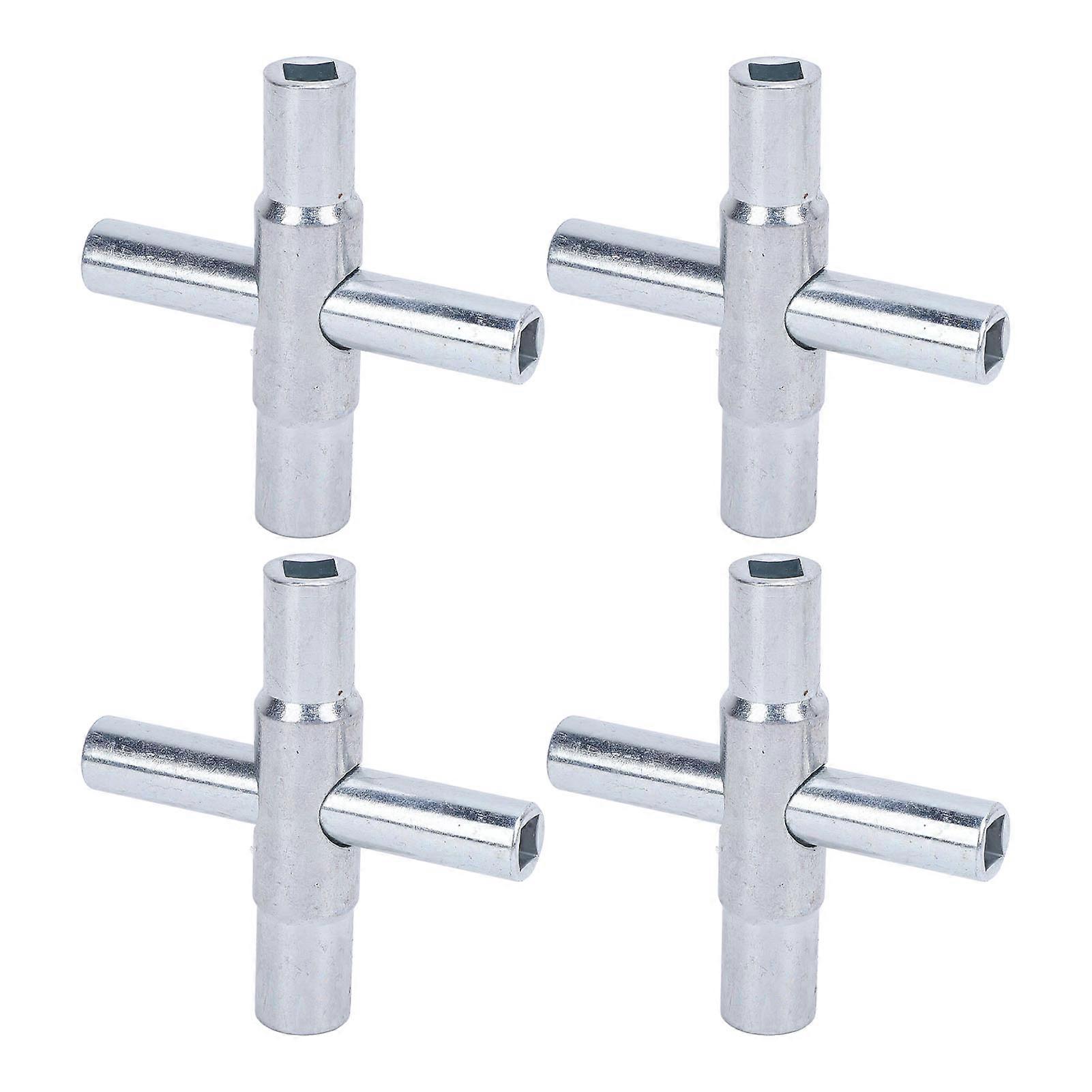 4Pcs 4 Way Sillcock Water Key Set Wrench Outdoor Faucet Valve Tool Spigot Key 1/4 9/32 5/16 11/32in Galvanized Silver
