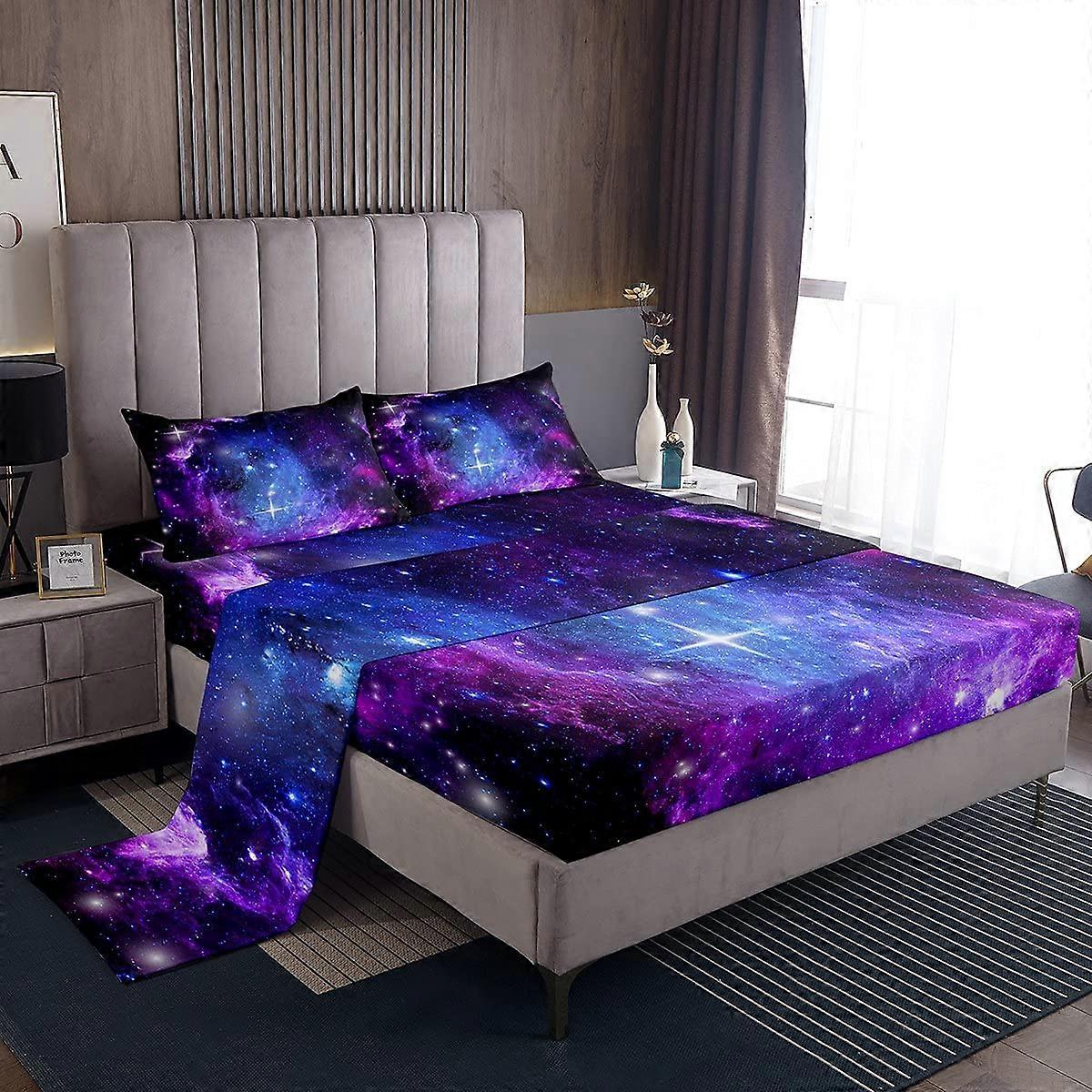 Purple Galaxy Series Sheet Sets for Kids Starry Sky Theme Bedroom Queen Size