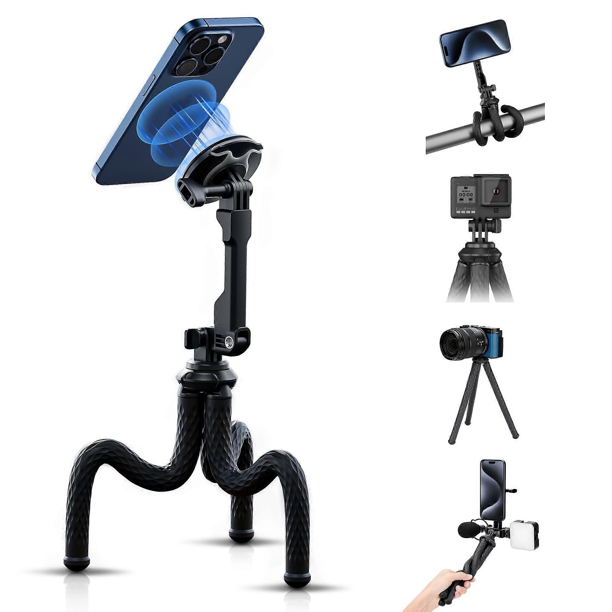 Extended Magnetic Flexible Tripod for iPhone, Height & Angle Adjustable Bendable Octopus Tripod