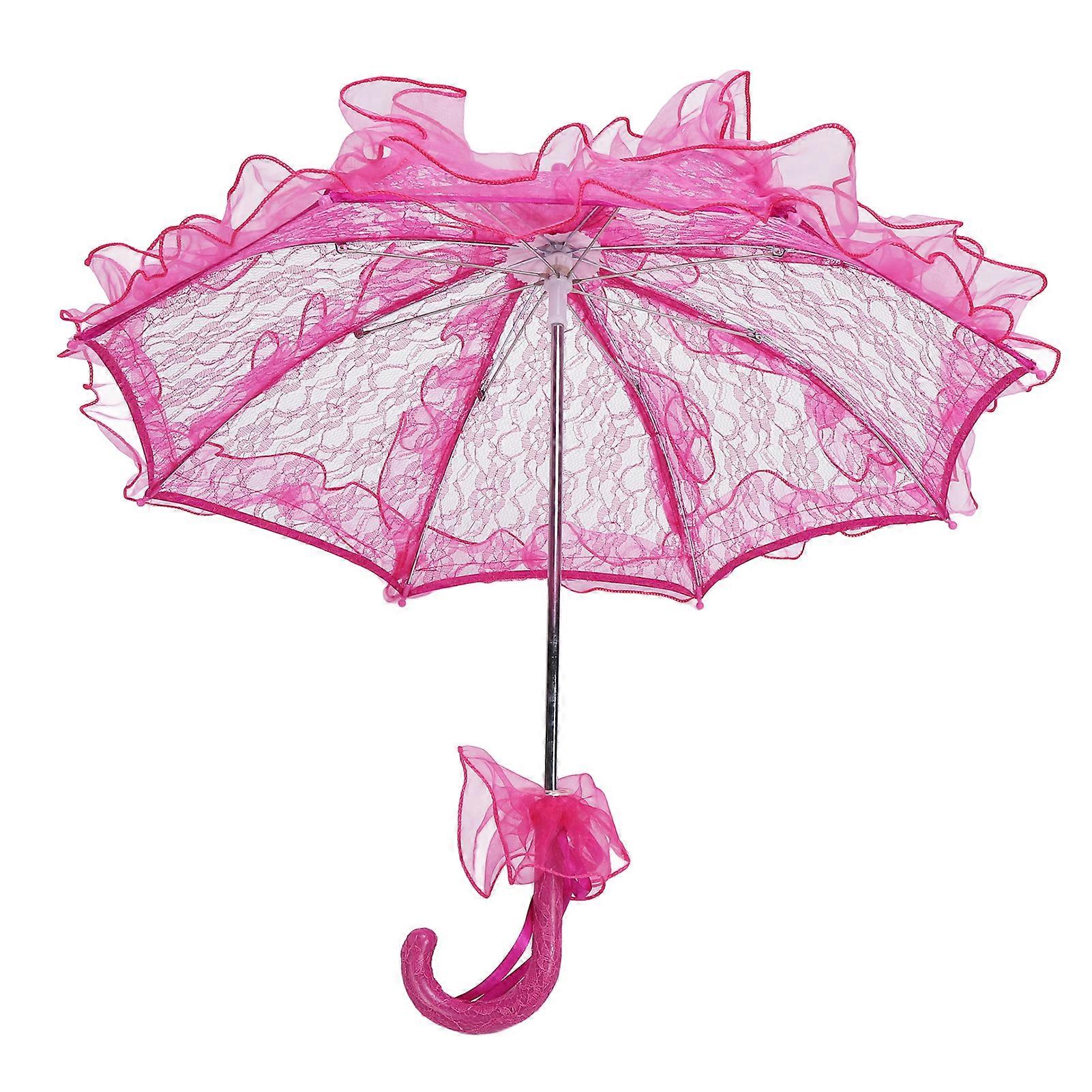 Handmade Lace Parasol Elegant Decorative Party Photography Prop Rose Red