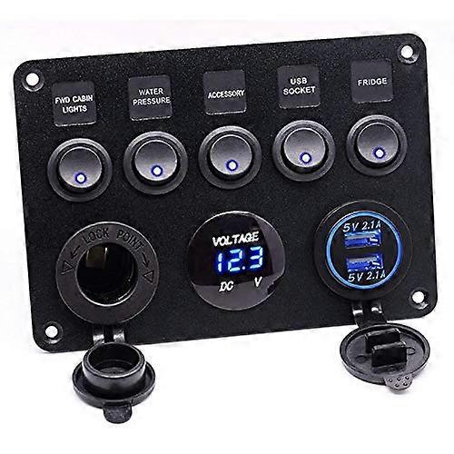 Cables, Adapters & Sockets Mutifunction 5 Gang On Off Toggle Switch Panel 2USB 12V Vehicle Boat Camper