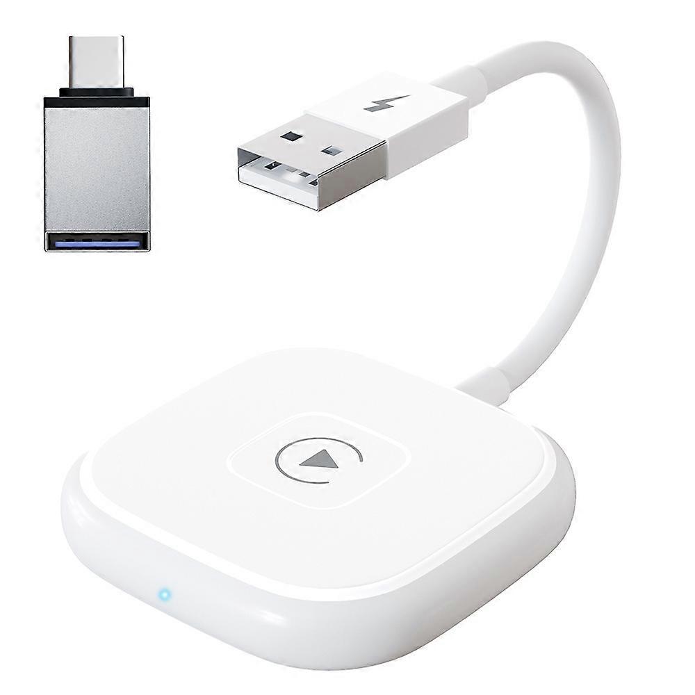 USB + USB-C / Type-C Ενσύρματος σε ασύρματο προσαρμογέα Carplay για iPhone Λευκό τετράγωνο