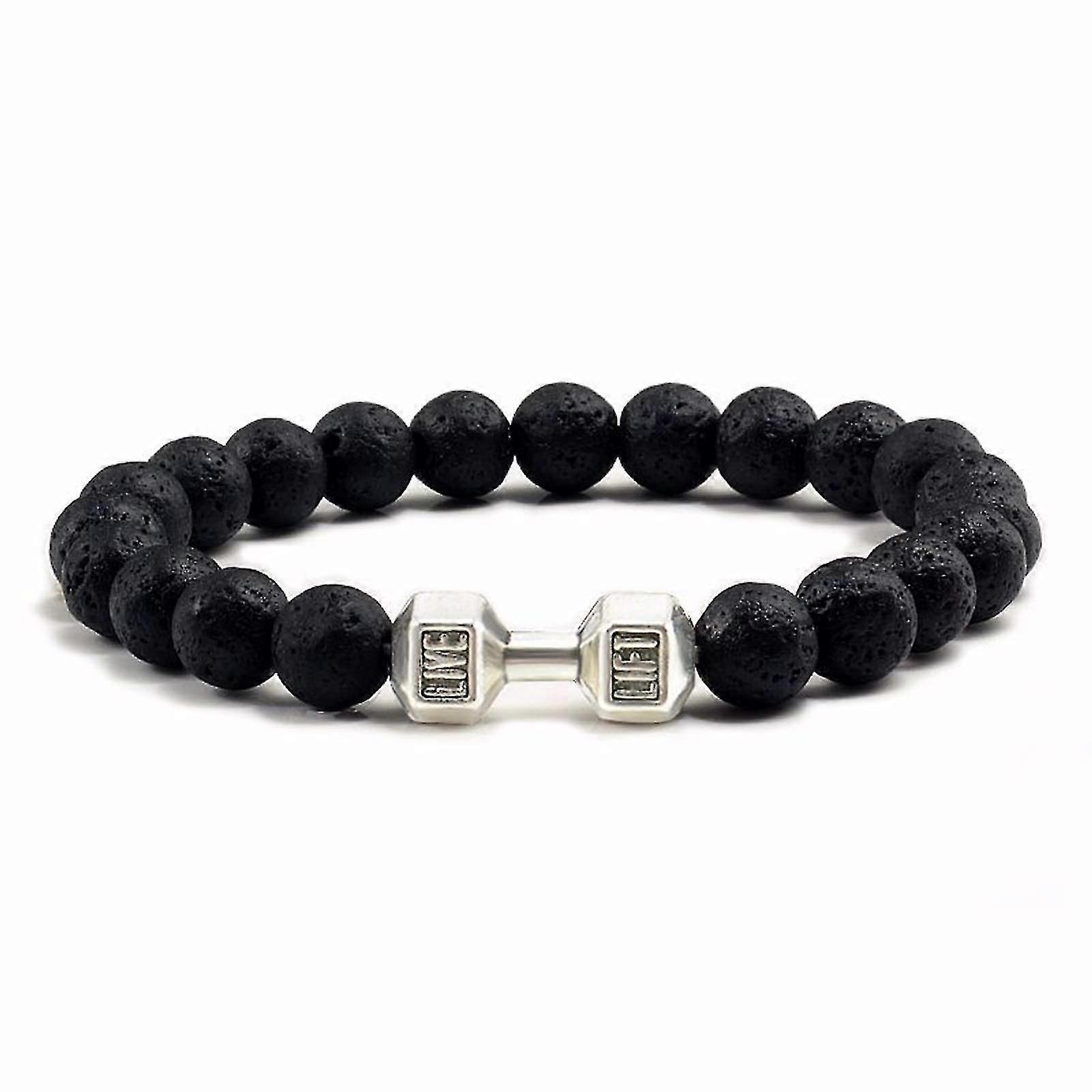الطبيعية السوداء البركانية الحمم حجر الدمبل سوار الأسود ماتي الخرز أساور للنساء الرجال اللياقة البدنية الحديد والمجوهرات Pulseras