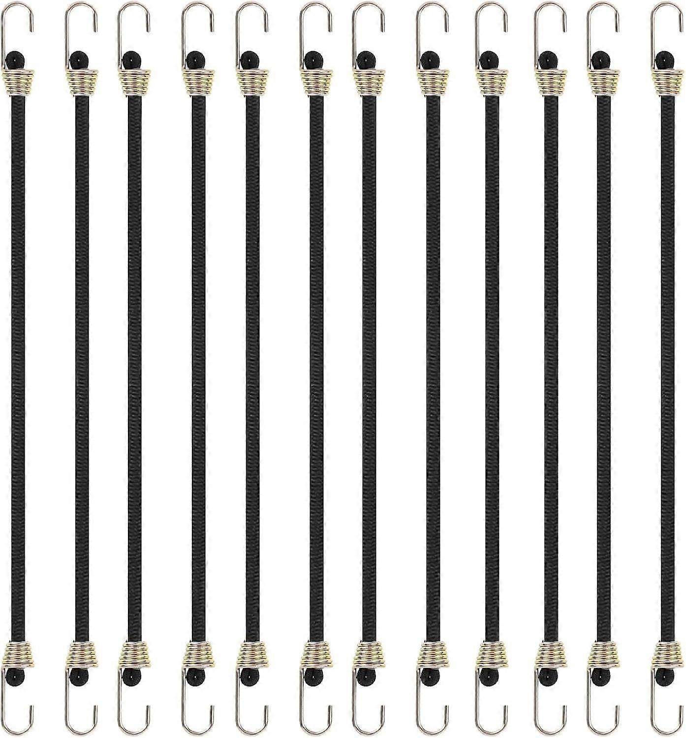 12 Pieces Bungee Cord, Bungee Cords with Hooks, Black Bungee Cord with Metal Hook, Bungee Strap, Bungee Cord, for Tarpaulin, Bike Hook, Fixing Hook
