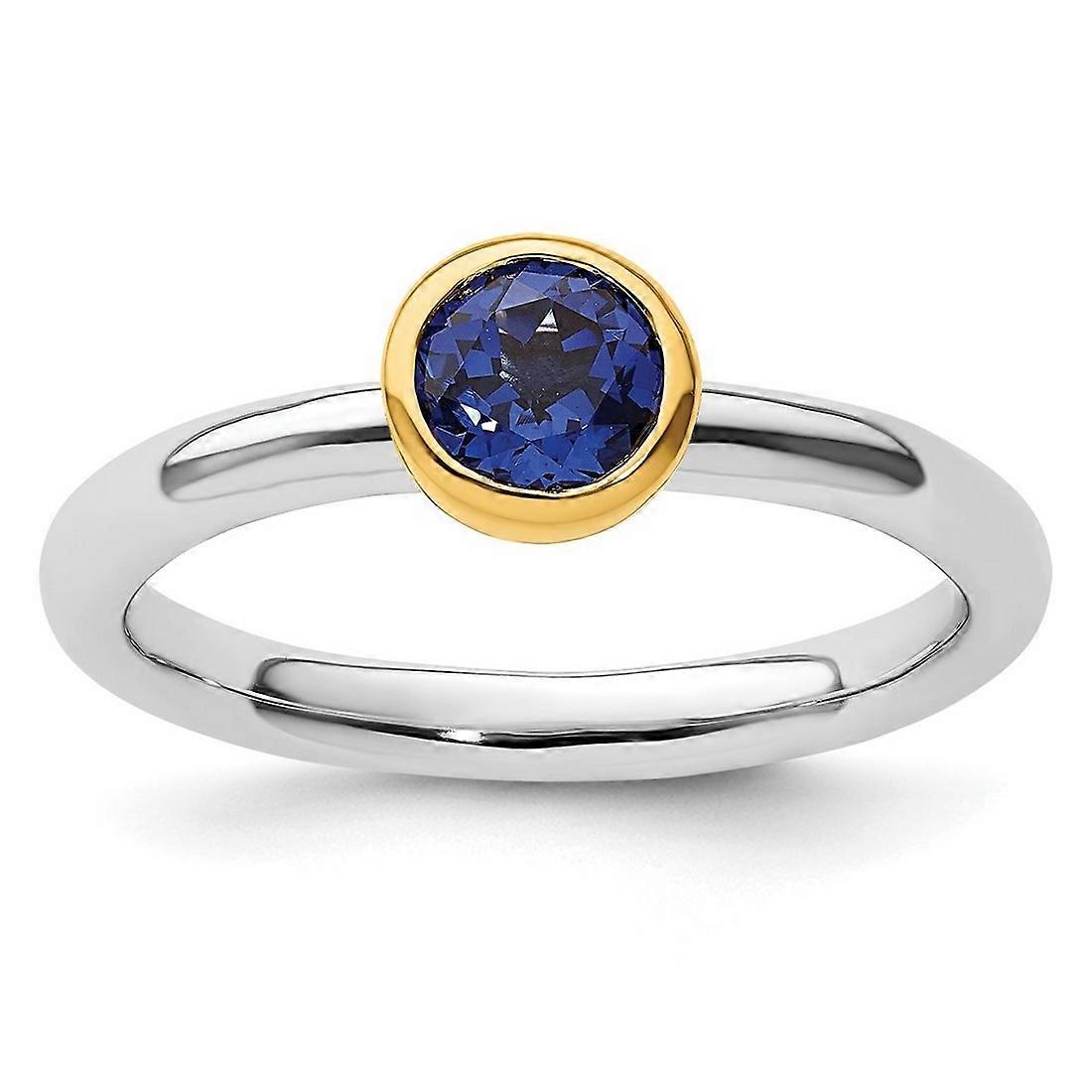 925 Sterling Silver Bezel Polished Stackable With Gold Plated Created Sapphire Ring-Stackable-Ring for Women - Ring Size
