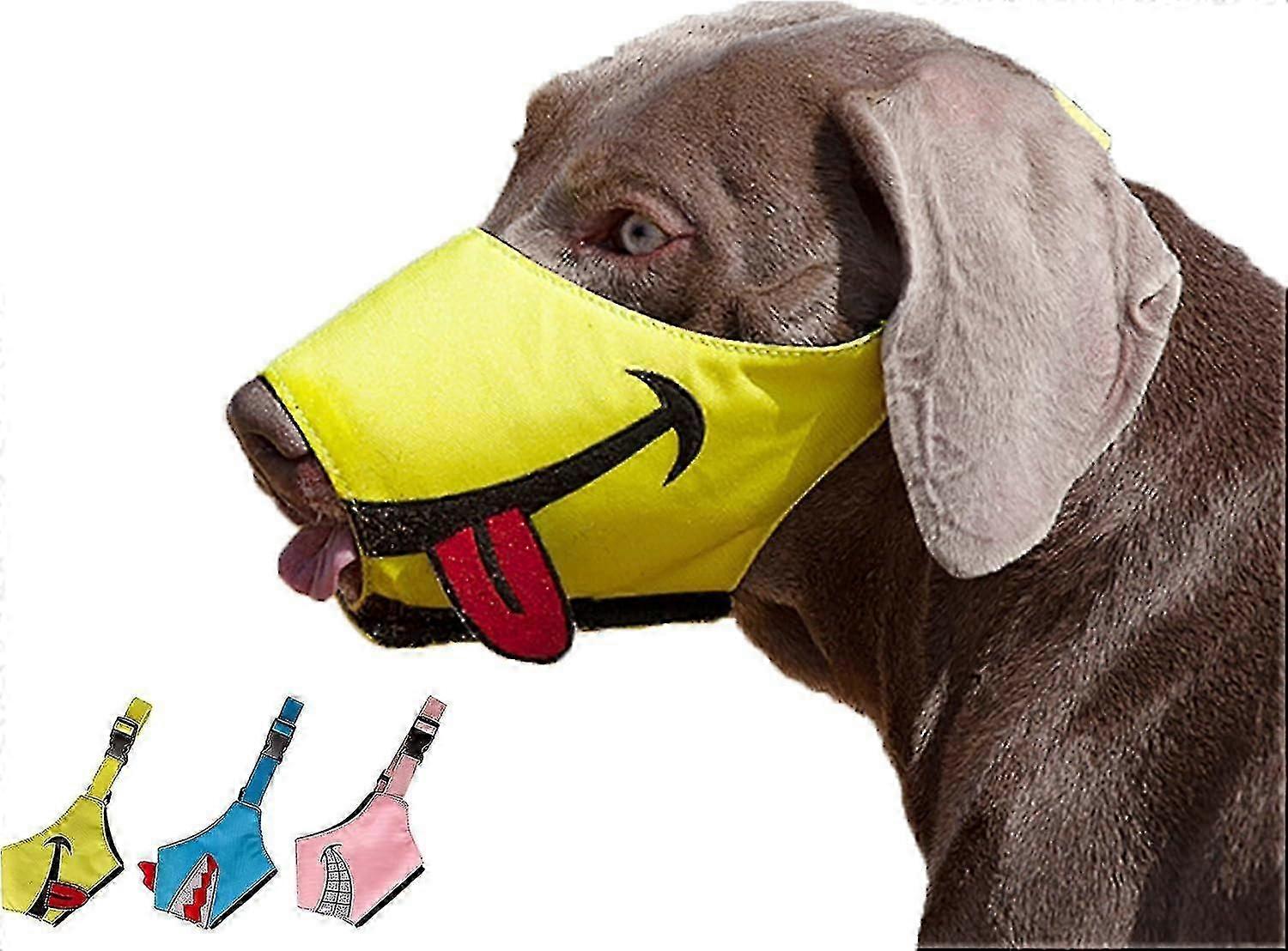 Dog Muzzle, Smiley Face Muzzle With Soft Breathable Air Mesh Nylon, Anti Biting Barking Chewing, Adjustable Dog Mouth Cover (yellow, Xl)-Yvan