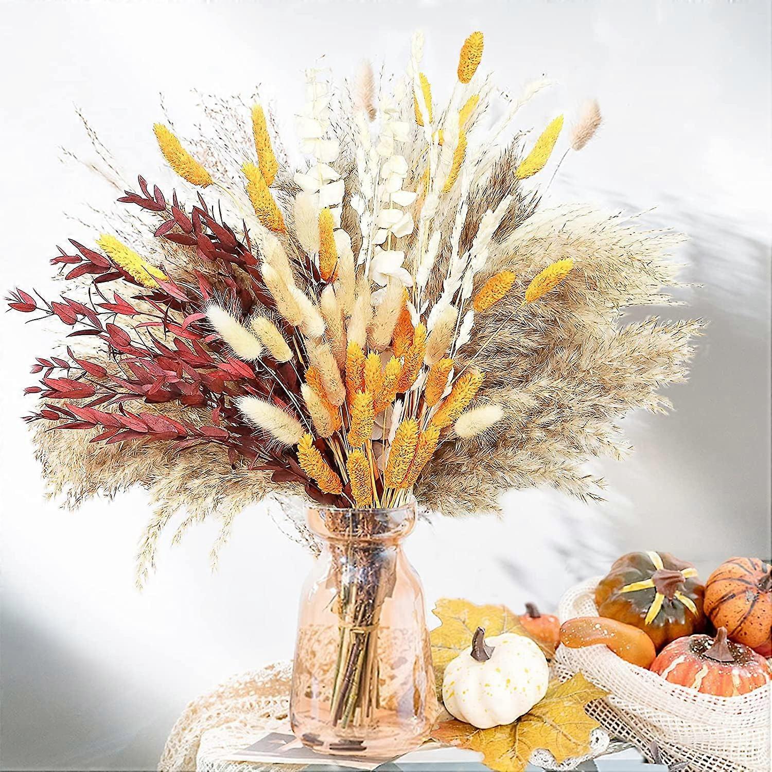 Efterår Pampas Græsindretning til hjemmet Blød Efterår Thanksgiving-bord Boho Fluffy Tørrede Blomster Buket Orange