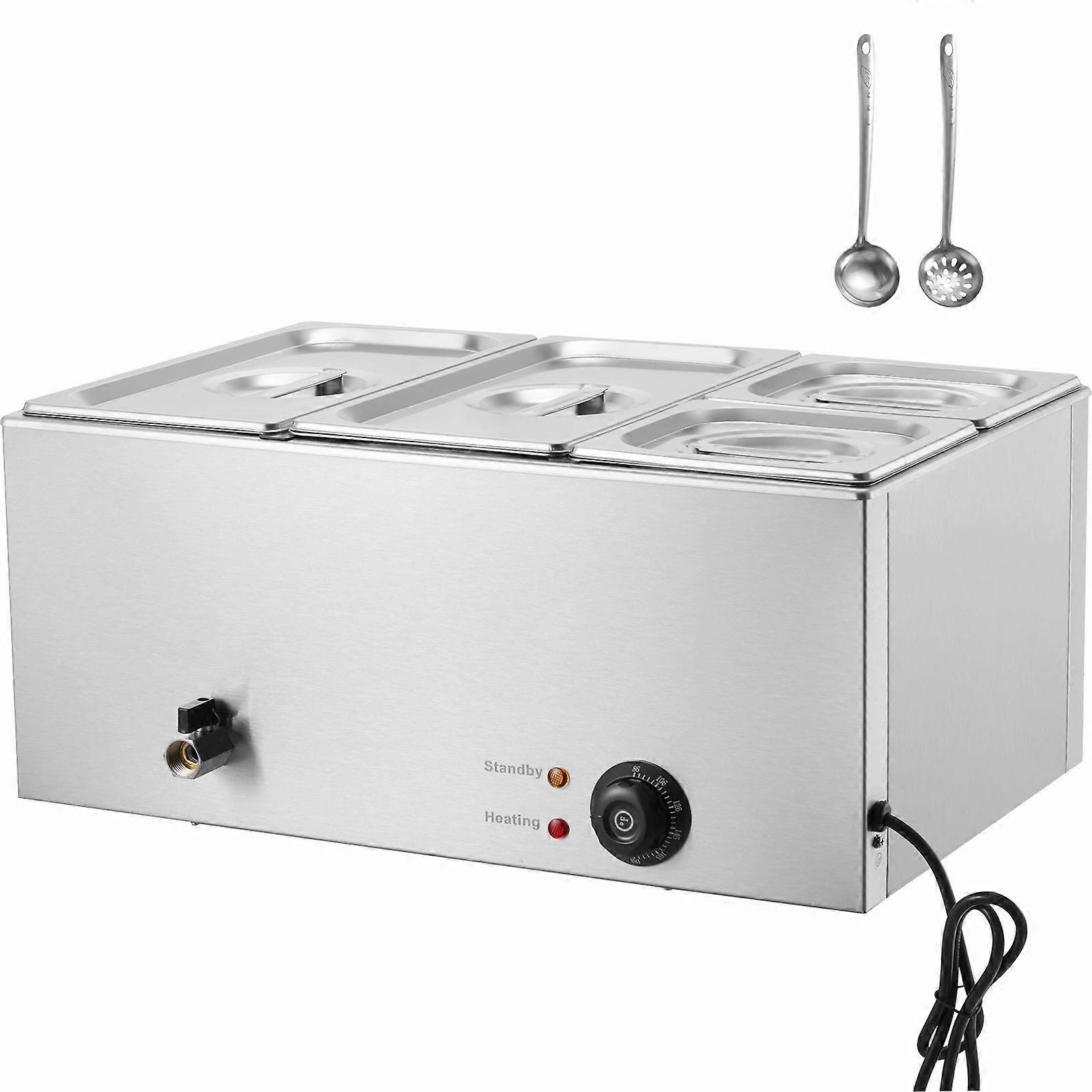 4-Pan Commercial Food Warmer, 15.5L Ηλεκτρικό Τραπέζι Ατμού, 1200W, Ανοξείδωτο Ατσάλι Bain Marie με 86-185F Temp Control για Catering, Ασημί