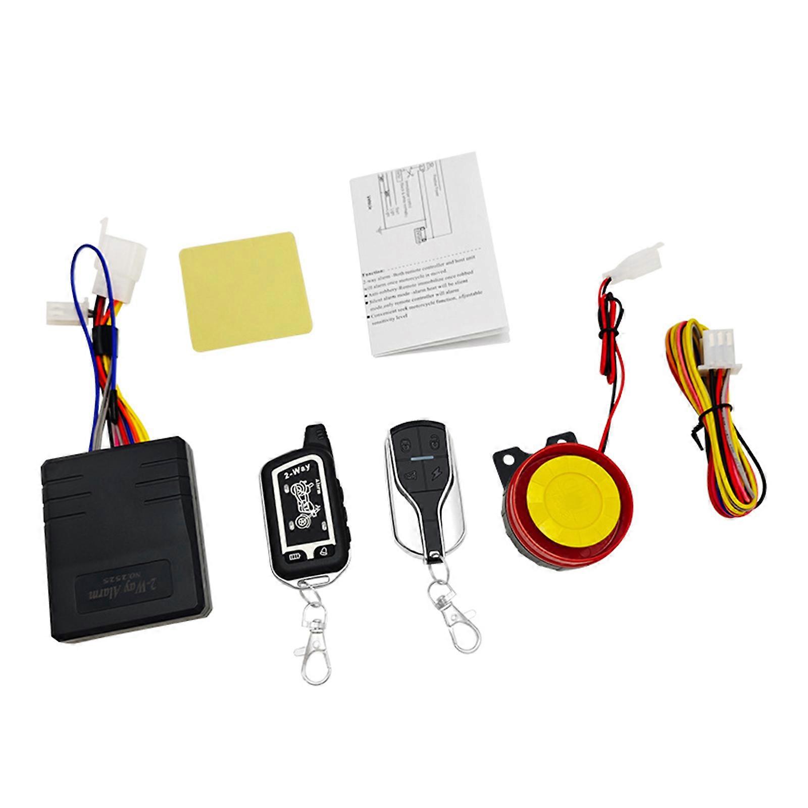 2 Way Motorcycle Anti-Theft Alarm System Wireless Remote Engine Start Arming Disarming with Remote Controller Waterproof