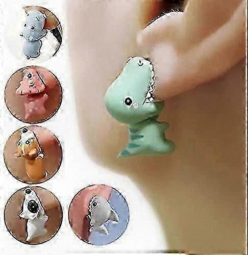 2 Pairs of Cute Animal Cartoon Stud Earrings for Women Featuring Charming Dinosaurs, Adorable Little Dogs, and Whales - Fun Clay Ear Jewelry