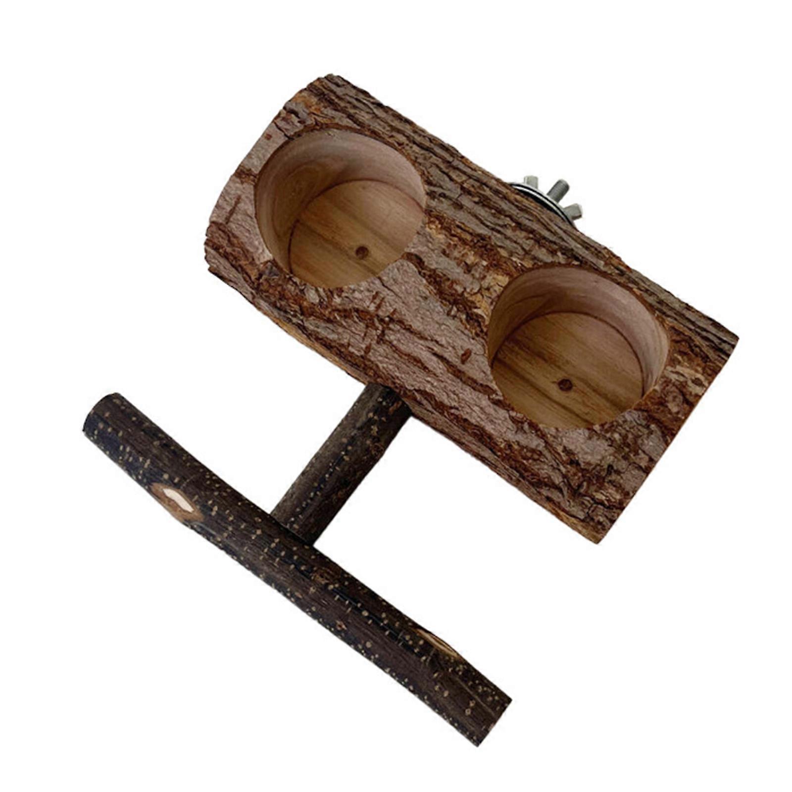 Double Compartment Bird Feeding Bowls Small Bird Stable Natural Wood Stand for Budgies and Conures Multicolor