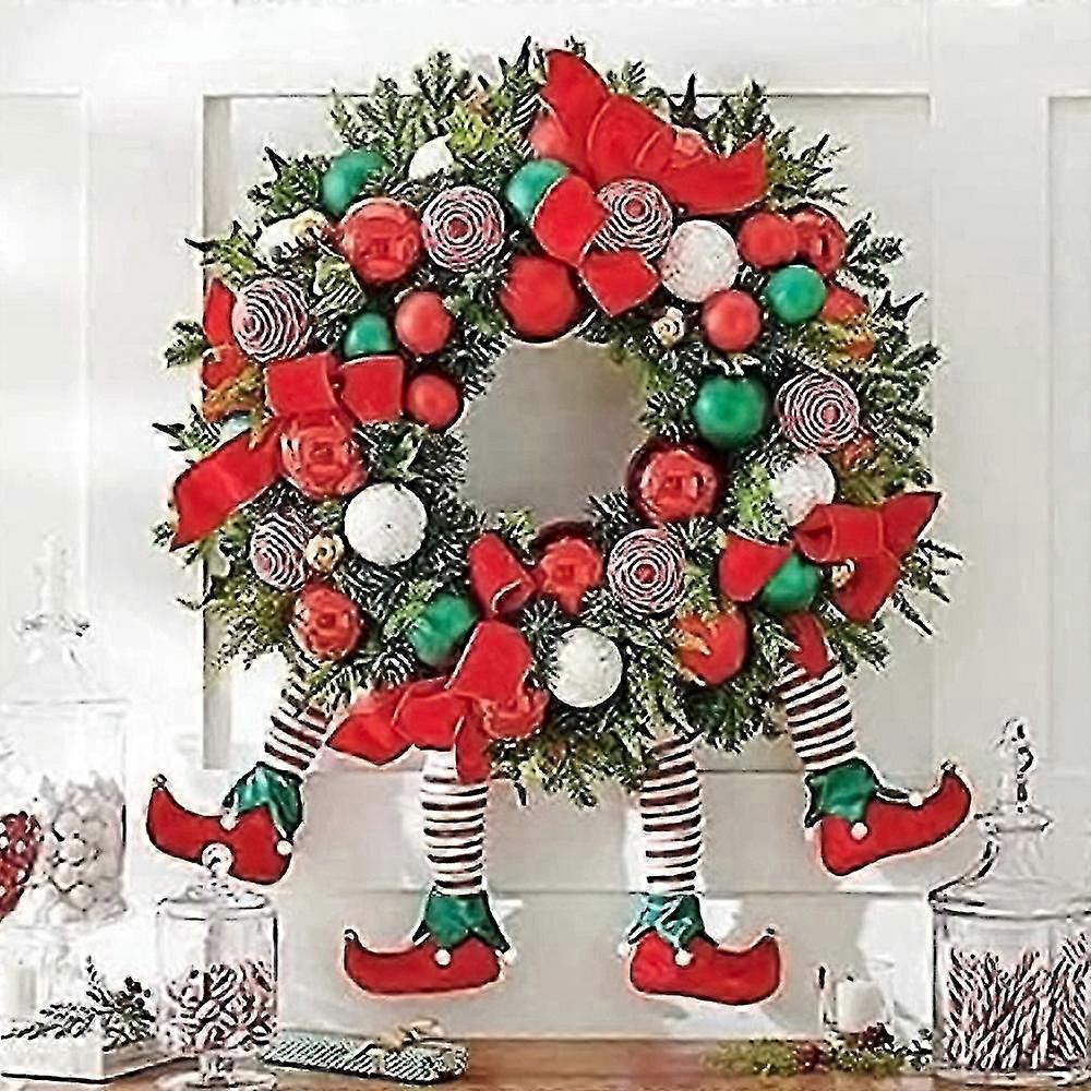 Ghirlanda di gambe dell'elfo di Natale Ghirlanda Porta da parete appesa Decorazioni per feste di Natale -NMAOV