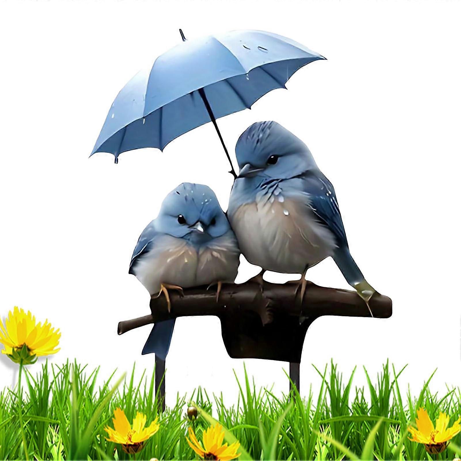 Garden plug decorative – 2D acrylic flat base ert – bird with umbrella, sign, plant plug for lawn, terrace, backyard, garden, path, flower pot