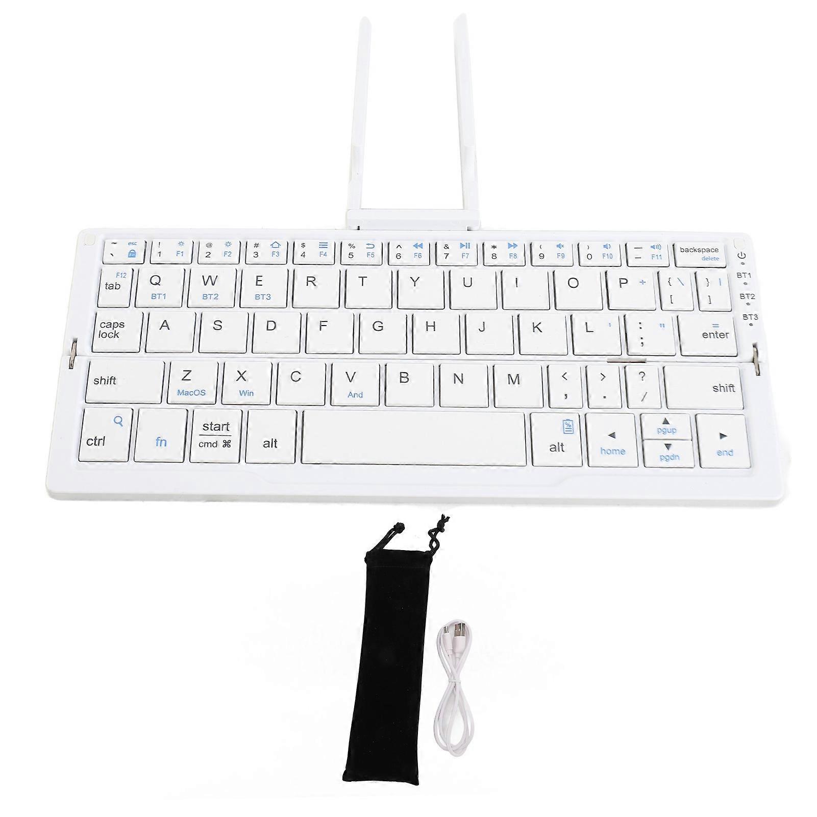 Silver White Portable Bluetooth Folding Keyboard: Rechargeable, Multi-Device for Android & More