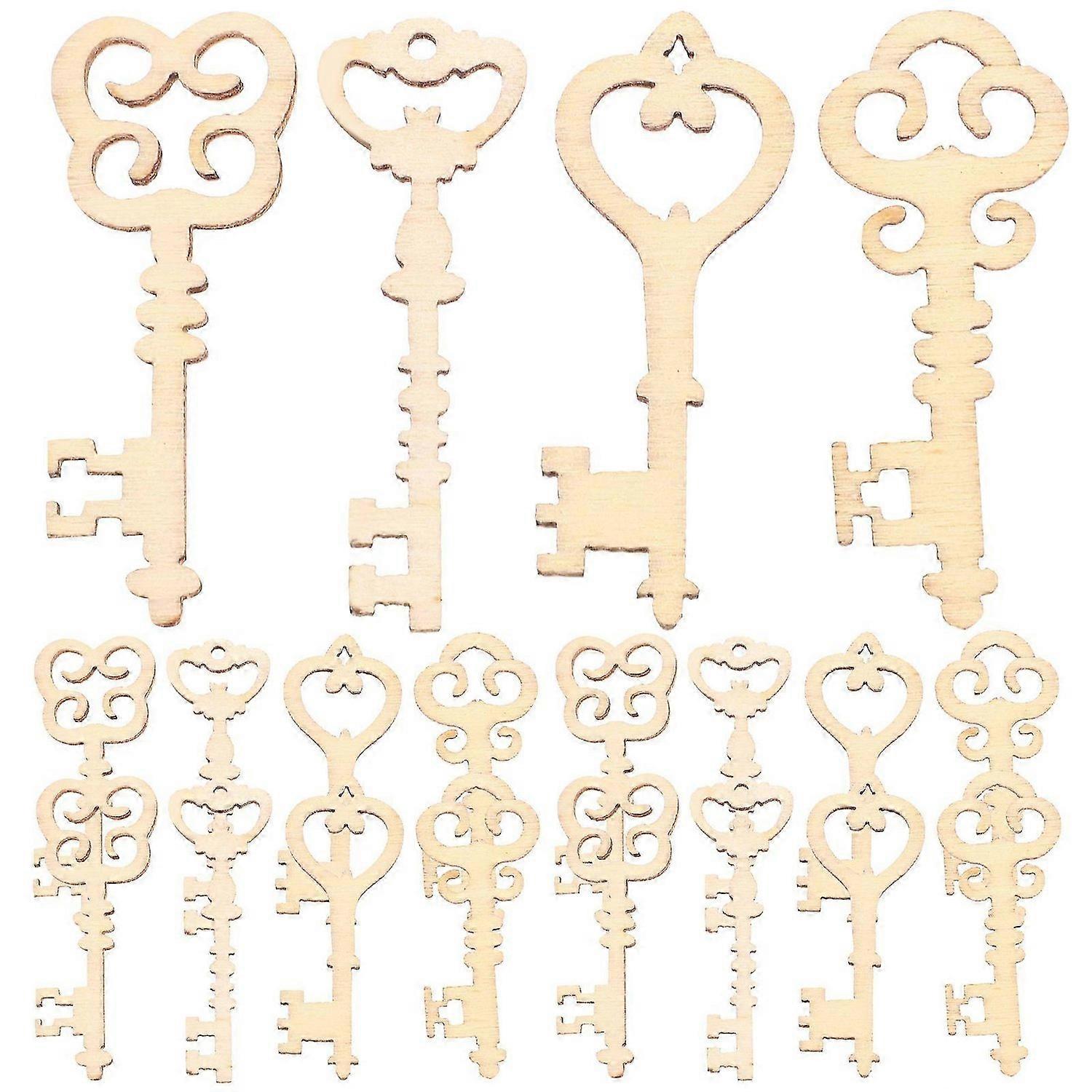 20 Pcs Handmade Wooden Keys Natural Wood Scrapbooking Art Craft Embellishment Home Decoration
