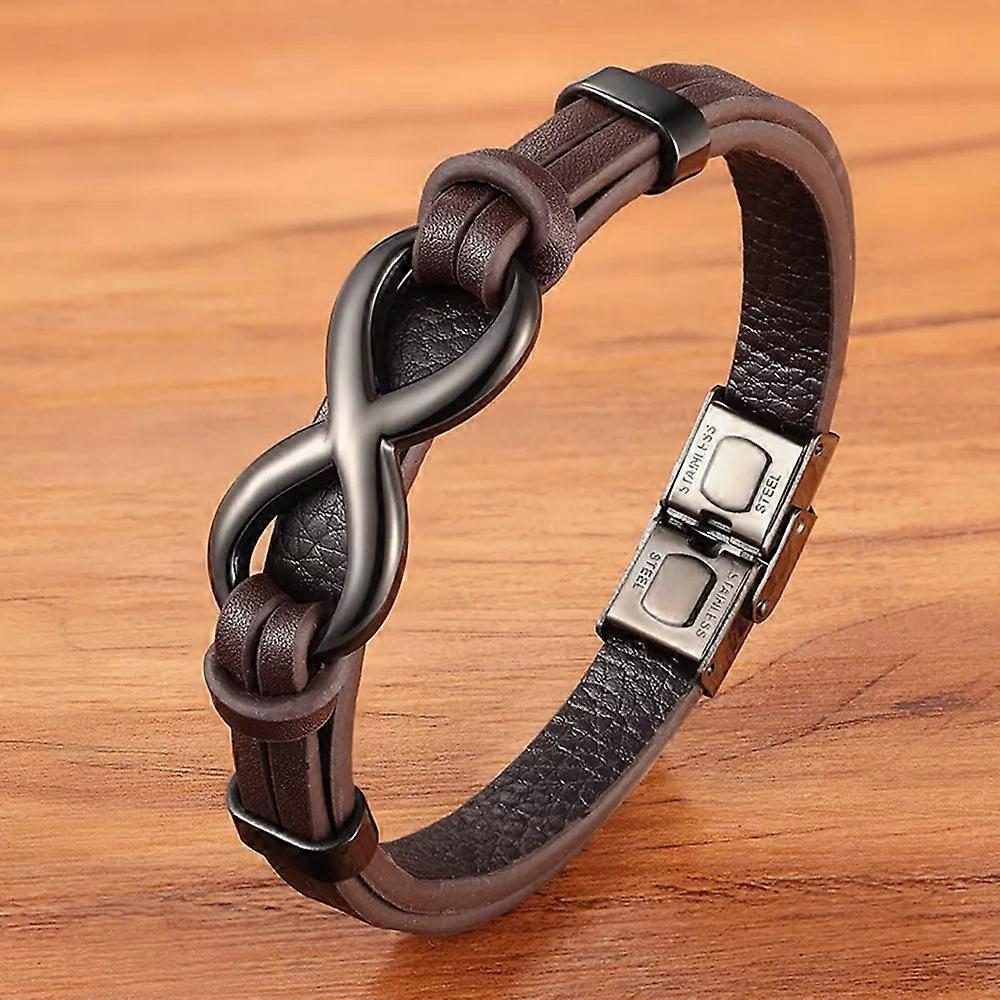 Luxury Genuine Leather Infinity Symbol Mens Bracelet