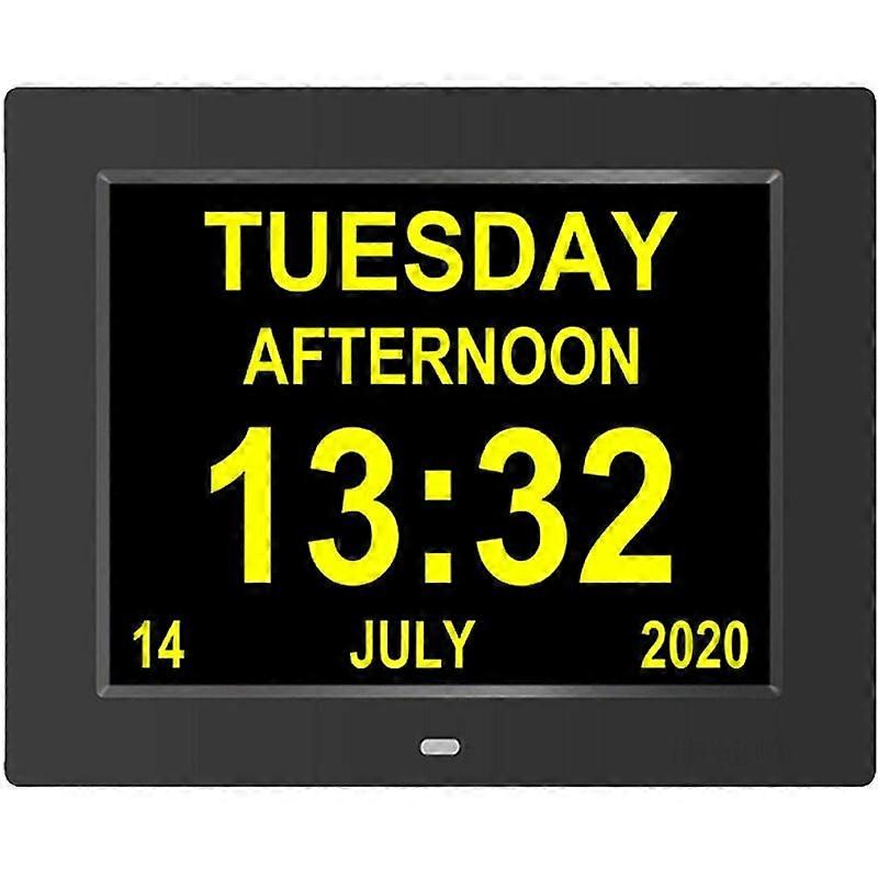8 inch digital clock with smart digital frame, 4 color font, ISP full screen LCD clock for the elderly, black